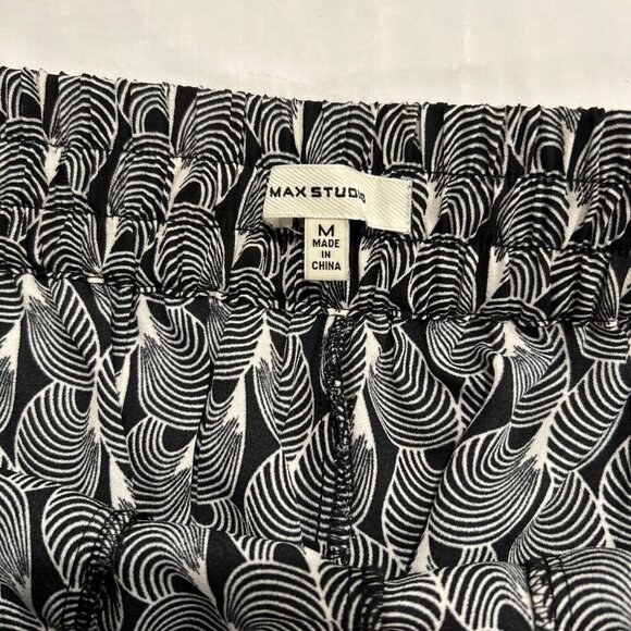 Max Studio Womens Pants M Black‎ White Wide Leg Crop Stretch Flowy Side Stripes - Picture 9 of 11